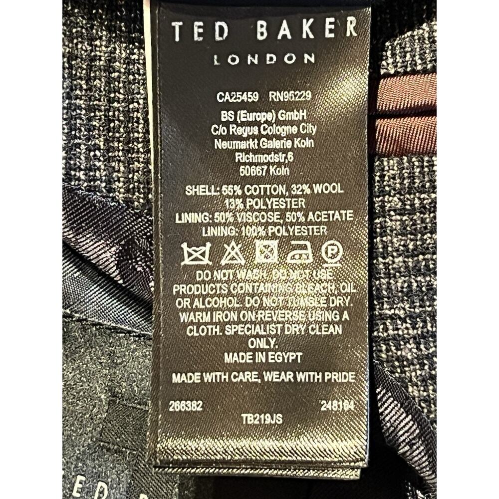 Ted Baker London Blazer 40R Slim Gunmetal Blue Gray Glen Plaid Cotton Blend - Picture 12 of 16